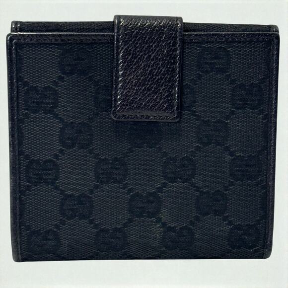 Vintage 90s GUCCI Black Wallet Unisex Double Snap Bifold GG Canvas & Leather COA - Picture 6 of 16